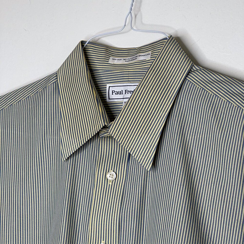 Paul Fredrick Yellow Navy Striped Men’s Button Down Dress Shirt - Picture 4 of 7